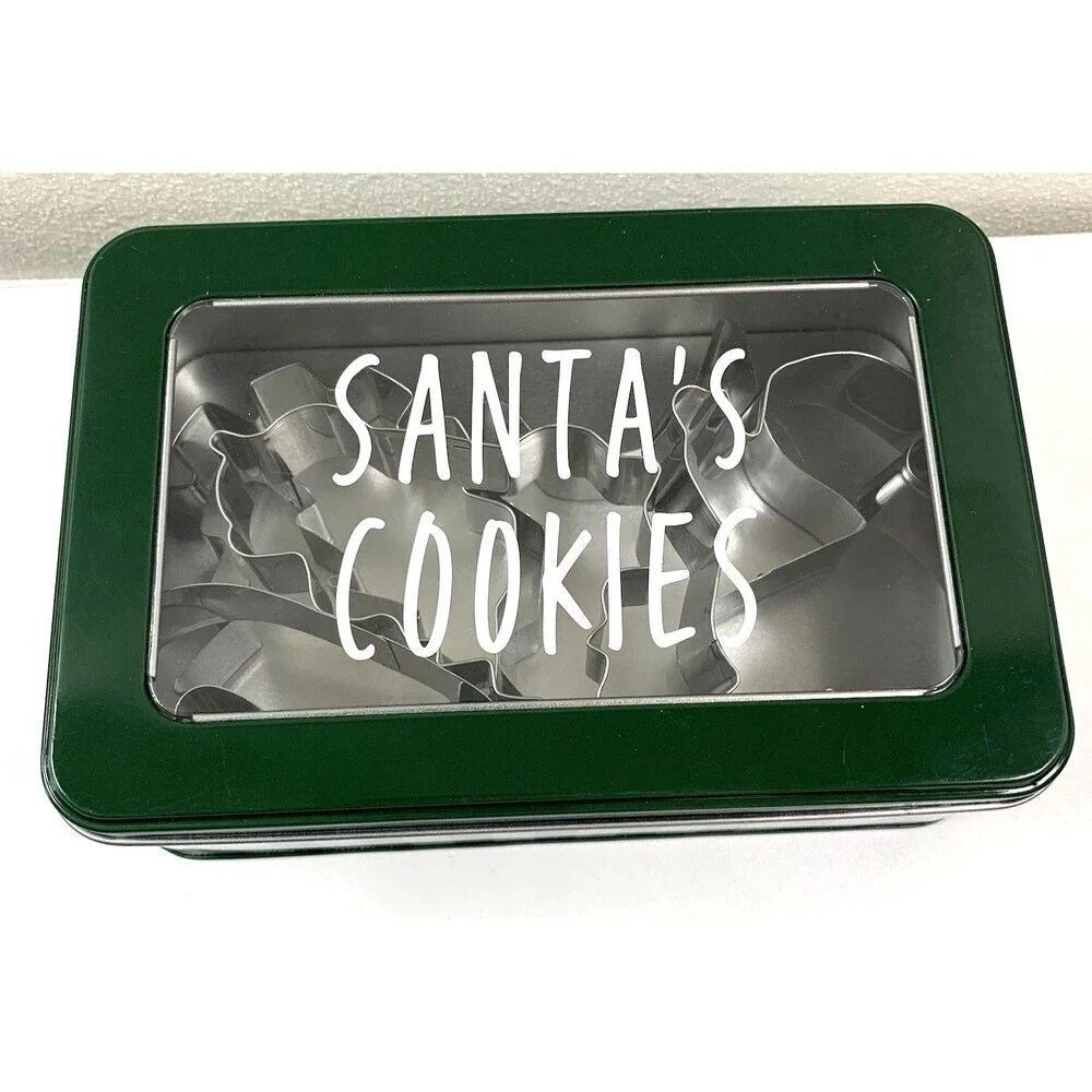 Lot of 6 Santa s Cookie Cutters in Tin Candy Cane Xmas Trees Reindeer Santa New